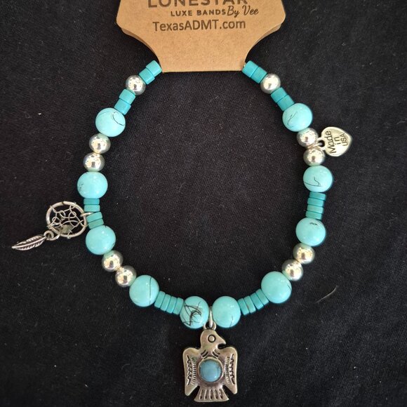 Turquoise & Silver Western Hat Band • Thunderbird Pendant • Boho Cowgirl Style - Picture 3 of 4